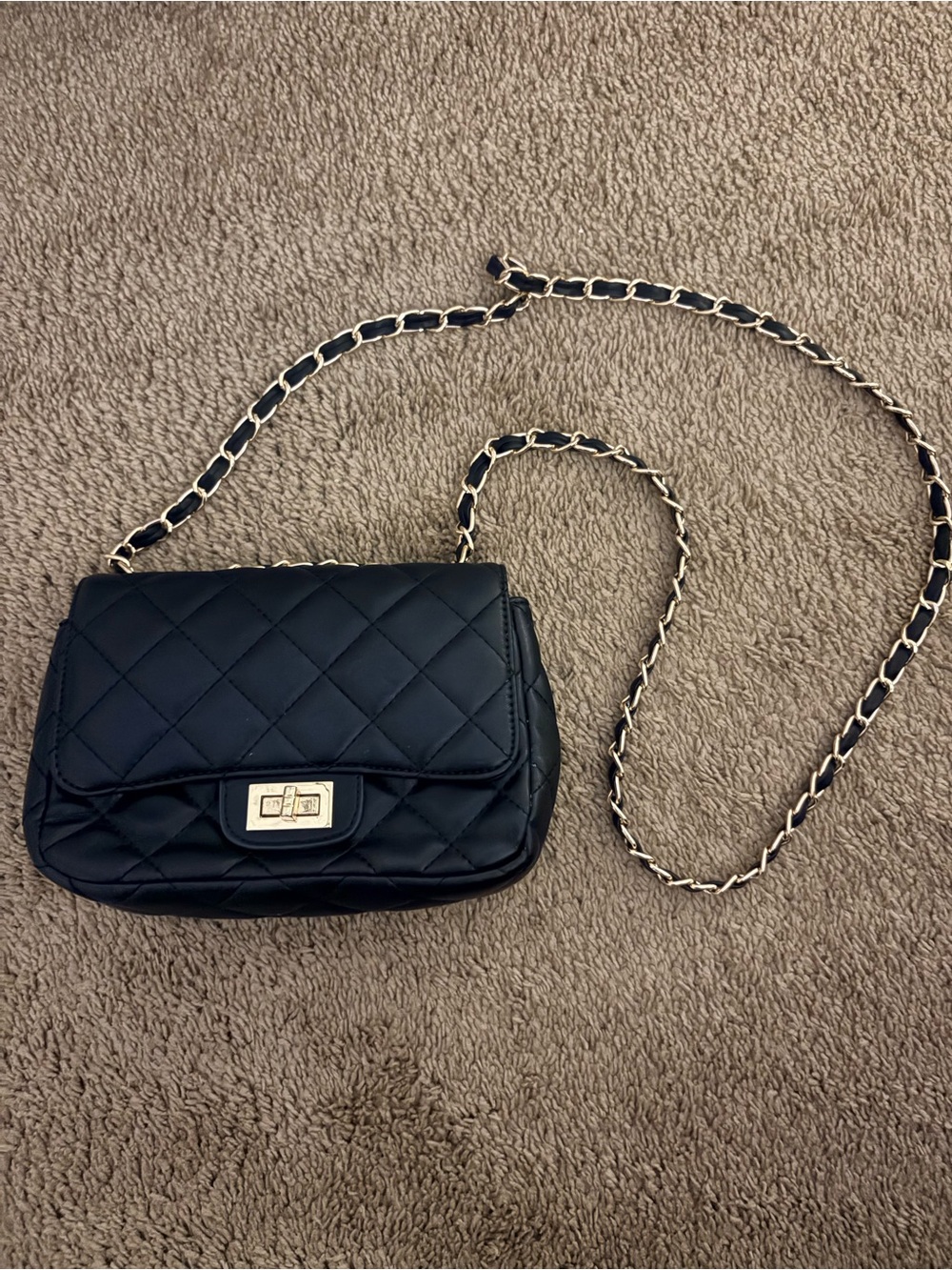 Quilted Black Chain Crossbody Bag with Gold Hardware